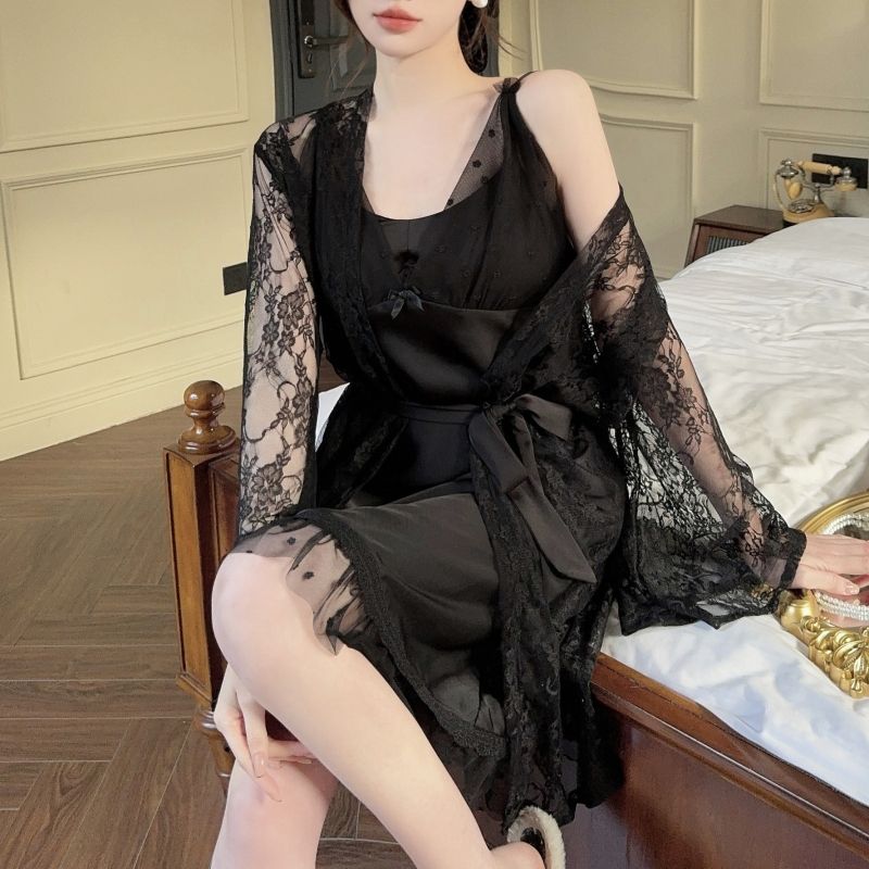 Robe Silk Women - 2025 sommer 2PCS Sexy Spitze Dessous