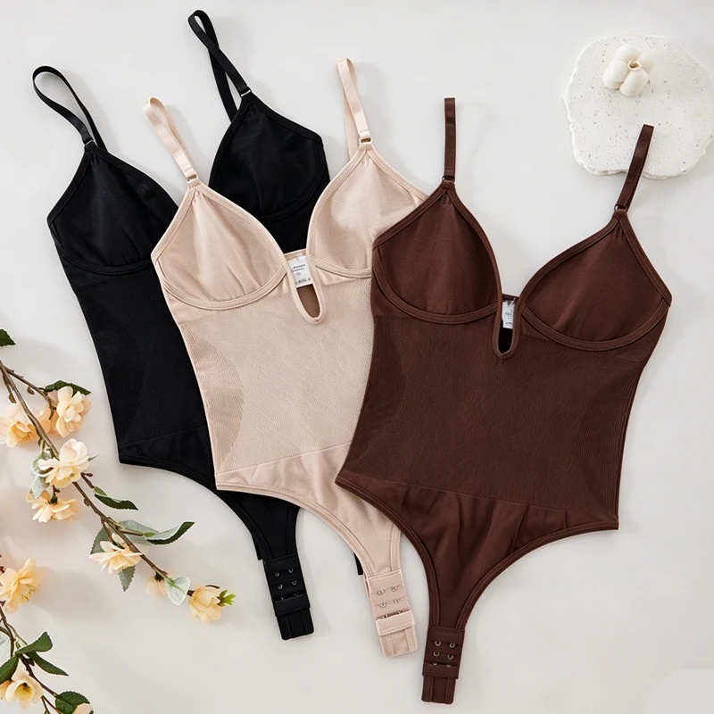 Shapewear Bodysuit Firm - Damen Rückenfreier Bodysuit Shapewear Tiefer V-Ausschnitt